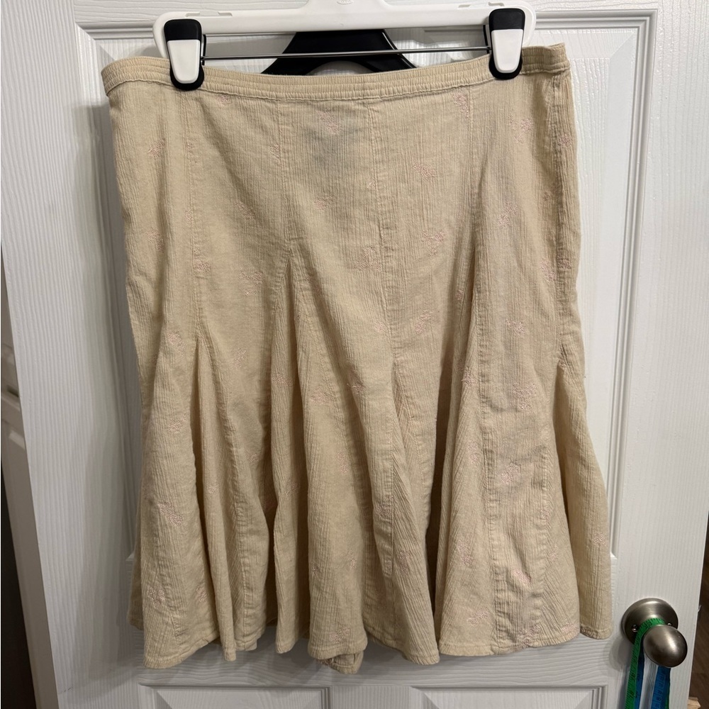 Embroidered Cottagecore Prairie Skirt Beige Pink Floral 1X Denim and Co.